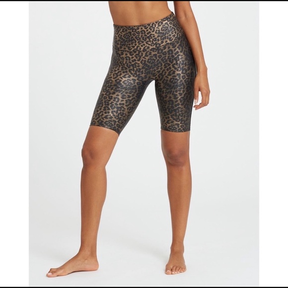 Spanx Faux Leather Leopard Print Bike Shorts - Picture 3 of 5